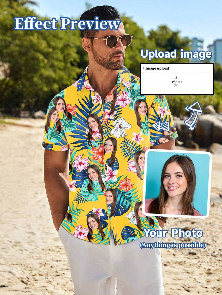 Custom Summer Hawaiian Shirts, Personalized With Stylized Portraits Of Men, Women, Children, Pets, Cartoons, Holiday Themes - Fun And Interesting Shirts Ornamental,Dawg Stylish,Fashion,Hipster,Contracted,Easy Costume,Modest Fashion,Minimal Chic,Casual Custom,Unique,Personalized Ideal Gifts For Him Family,Boyfriend,Friends,Children