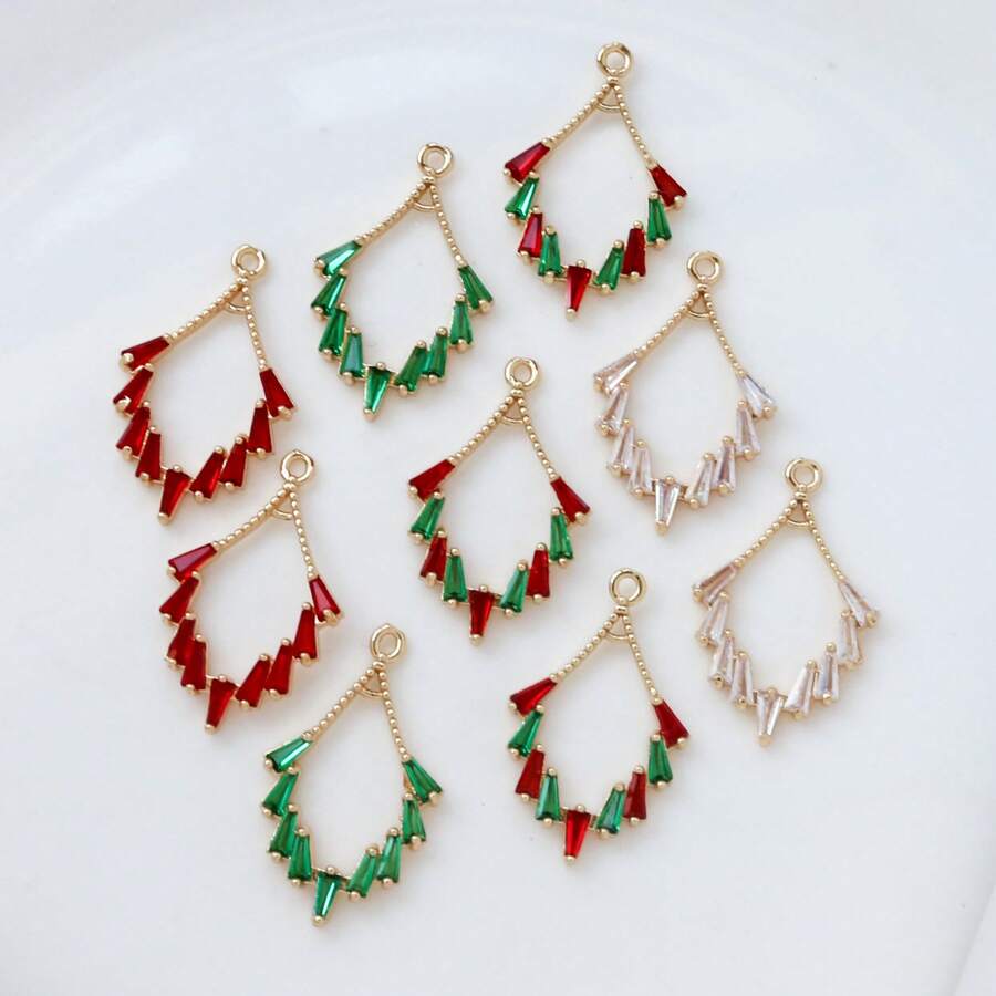 1 pieza/2 piezas/4 piezas Colgante con forma de rombo enchapado en latón vintage con circonita cúbica, suministros de artesanía de joyería DIY para pendientes
