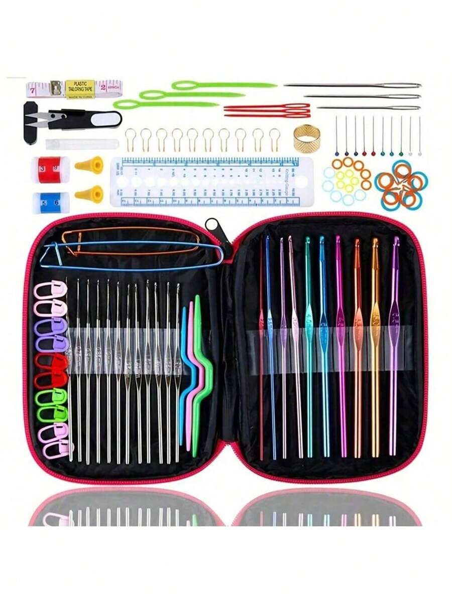 100 Peças Conjunto de Ganchos de Crochê de Metal, Conjunto de Agulhas de Crochê de Liga de Alumínio Colorida, Ferramentas de Tricô DIY Artesanais Multicoloridas de Tamanhos Variados, Acessórios de Cores Aleatórias