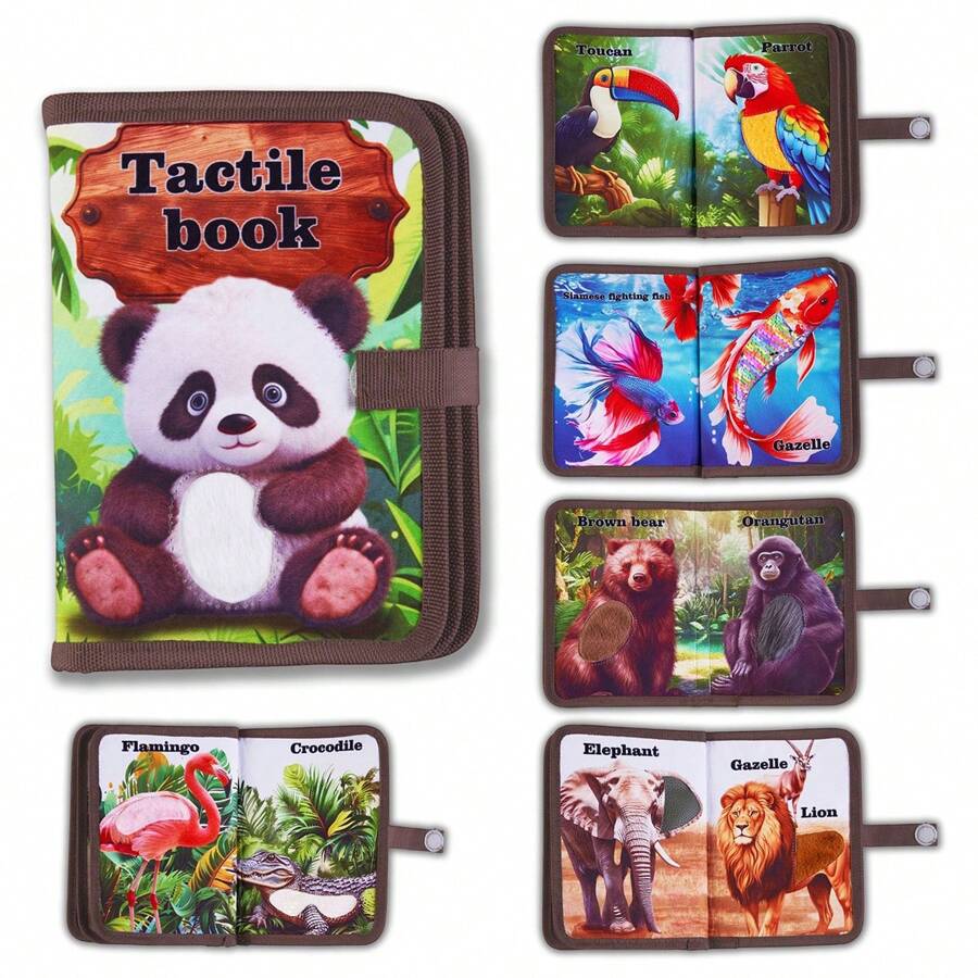 Libro de tela interactivo para bebés, libro de tacto y fieltro de animales de peluche realistas, libro educativo de aprendizaje temprano resistente a los desgarros