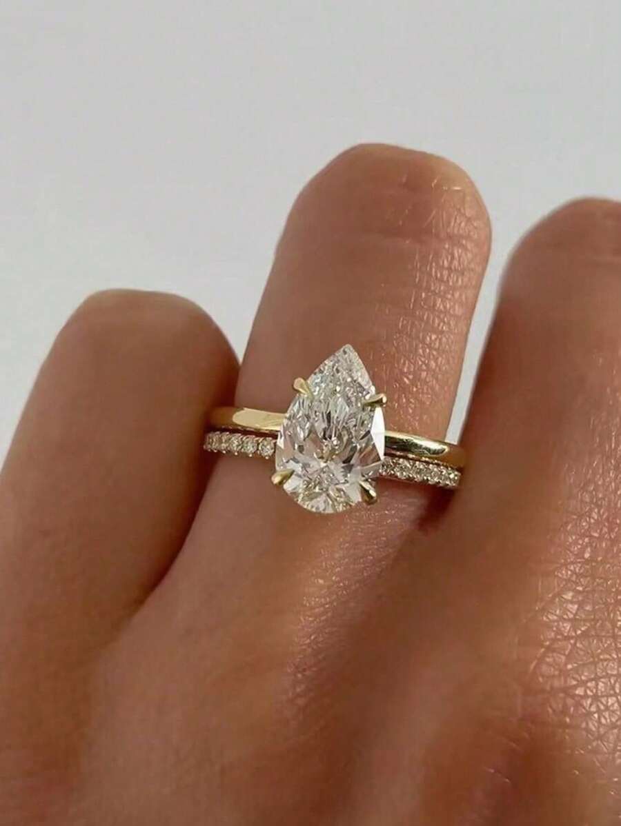 1 Stück 925 Sterling Silber Brillant 1/2/5 Karat Tropfenschliff Ring Verlobungsring Ehering für Frauen Versprechen Ring Ewigkeitsring Schmuckgeschenk