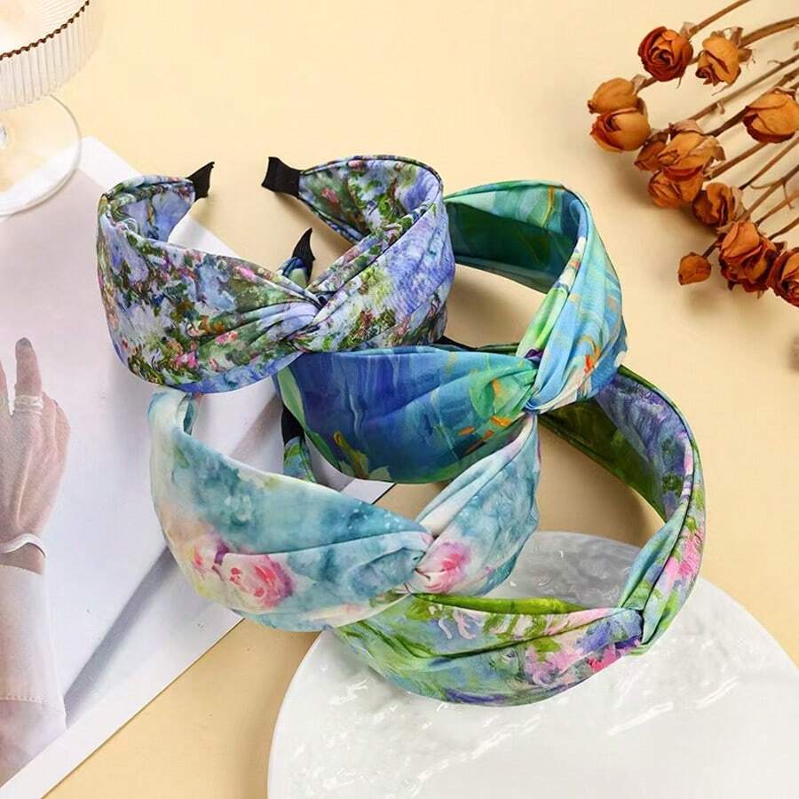 1pc French Painting Knotted Cross Headband For Women, Vintage Wide Hairband Design Sense Crimped Hair Clip Elegant Korean Style Hair Accessory Hair Hoop