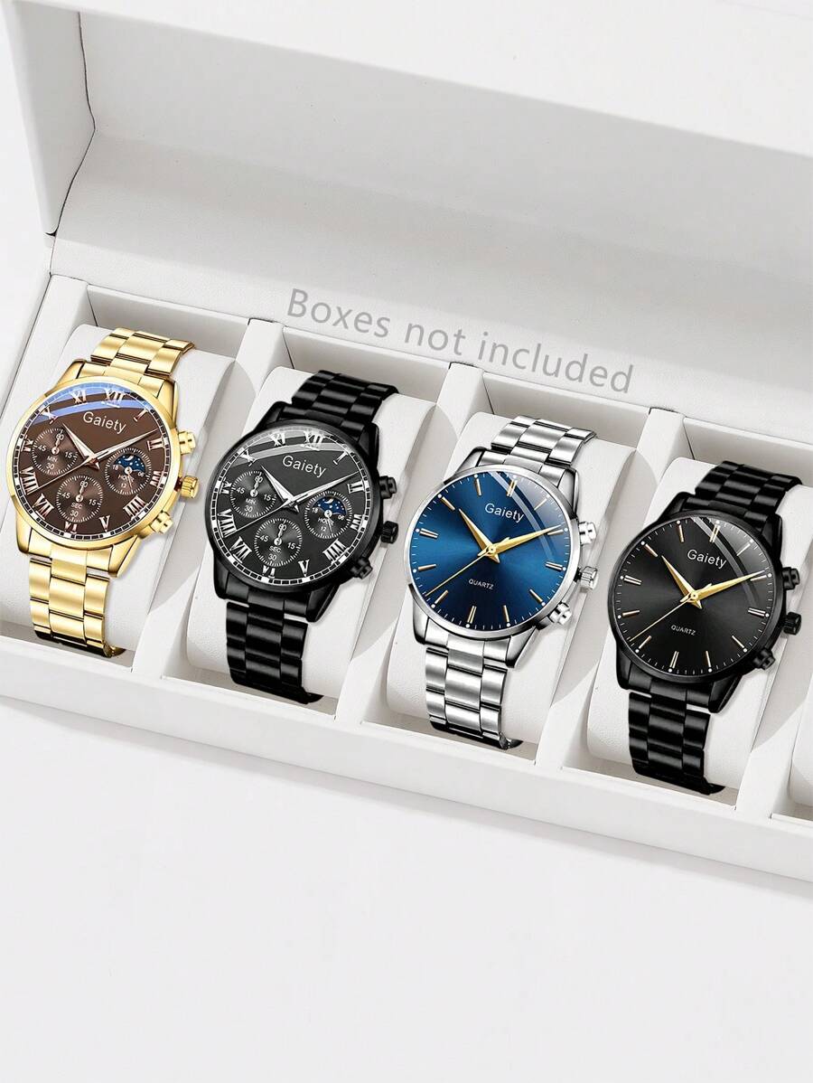 4 PEÇAS Conjunto de Relógio Masculino em Liga de Moda, Escala Digital Empresarial, Mostrador de Quartzo, Adequado para Combinação de Roupas Diárias ou Presente de Feriado