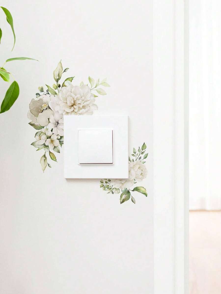 1pc Colorful Flower & Leaf Pattern Switch Outlet Wall Sticker, PVC Waterproof Wall Decorative Sticker For Home Decor,Stickers,Wall Decal, Vinyl Decal For Home Decorations,Spring Decoration Items Refresh Your Home,Rama Decoration Stickers