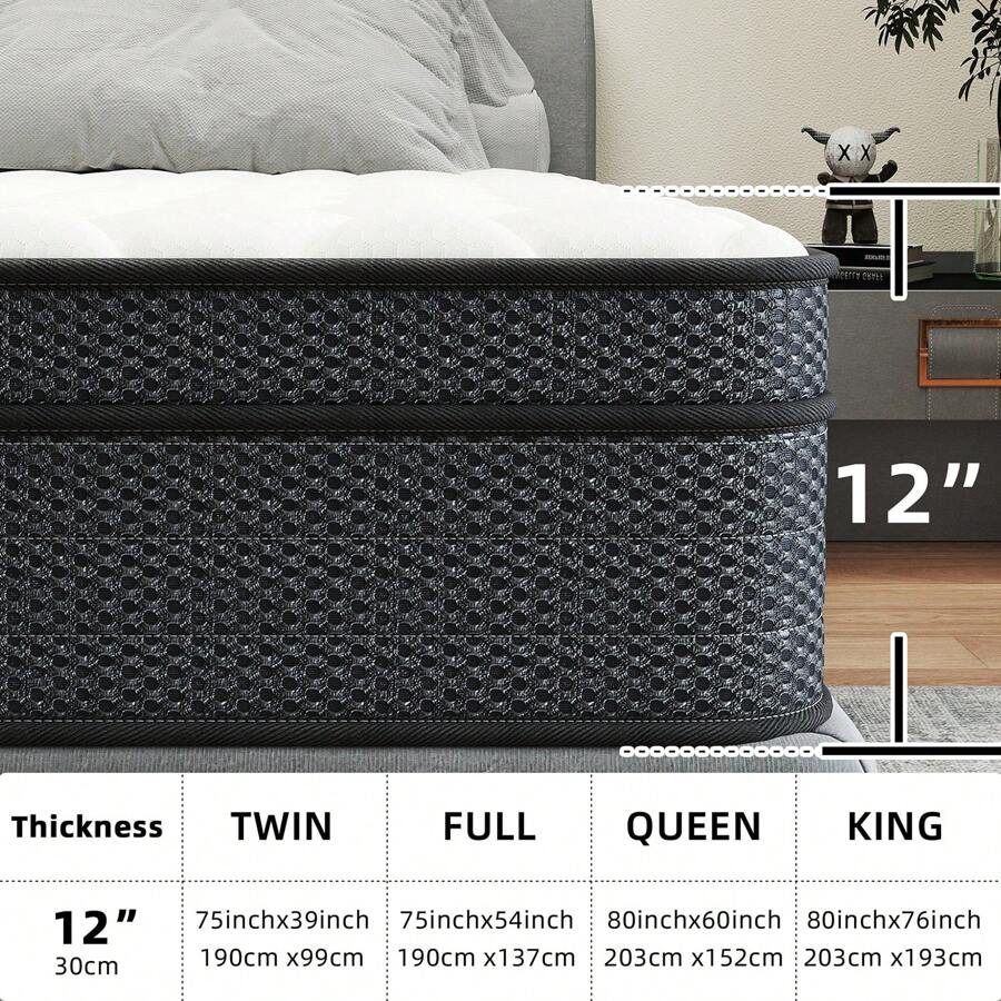 CHEVNI Twin Full Queen King Mattress,12 Inch Pocket Springs With Gel Memory Foam, Hybrid Mattresses In A Box