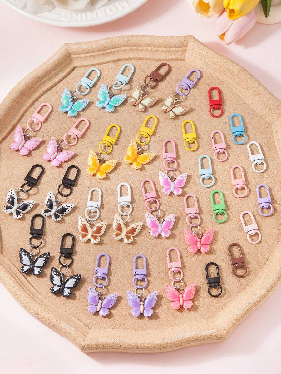 5/10/20pcs Random Mixed Color Gradient Iridescent Butterfly Resin Pendant Keychain, Suitable As Gift For Parties, Birthdays, Home Decoration Car Accessories Bag Charm Backpack For School
