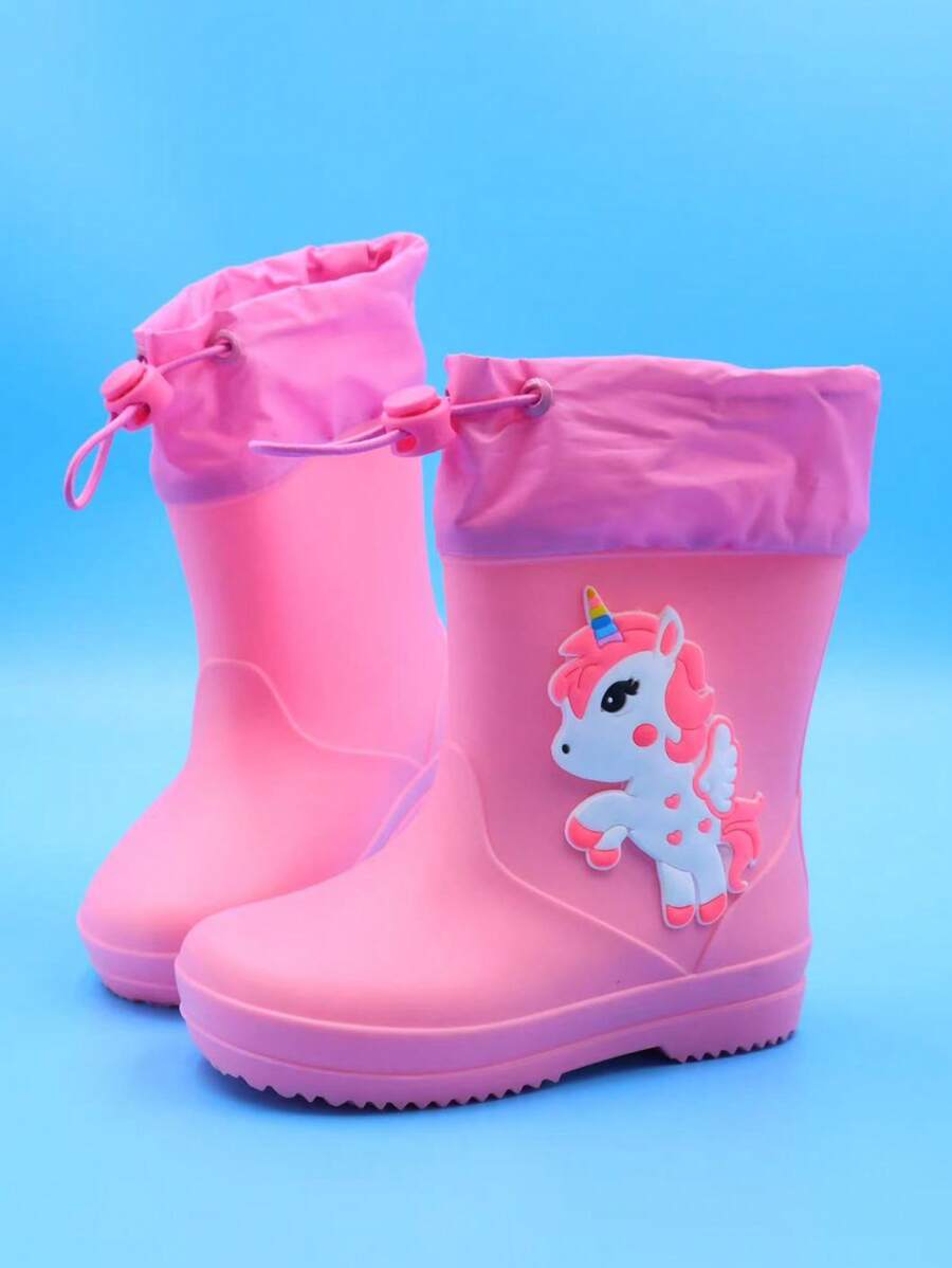 1 Pair Cartoon Unicorn Kids Rain Boots, With Elastic Drawstring Waterproof Fabric, Lightweight Comfortable Anti-Slip Outdoor Sport Boots For Girls, Suitable For Rainy Days And Campus Activities