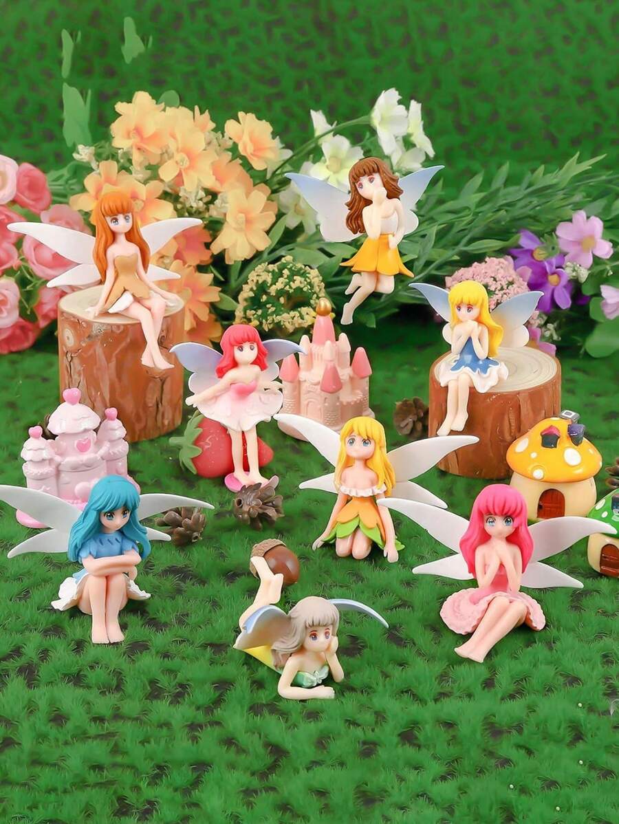 4 piezas Accesorios de mini jardín de hadas, estatua pequeña de hada, jardín de hadas, maceta, vara de jardín, decoración del hogar, decoración de cumpleaños, estatua de niña con alas, 4 piezas, mini estatua de hada - 4 pequeñas decoraciones de hada de resina, estatua de hada DIY, accesorios de decoración de paisaje en miniatura para maceta de bonsái, decoraciones para el Día de San Valentín