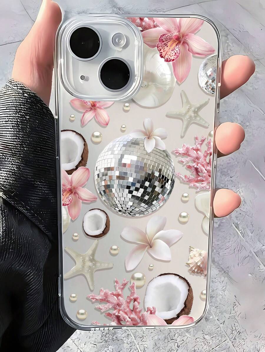 1 Stück Mode-Perlkorallen-Discokugel-Kokosnuss-Seestern-Blumen-Collage-Muster transparente TPU Anti-Fingerabdruck weiche Handyhülle, kompatibel mit iPhone 16 Pro Max, 16, 16 Pro, 16 Plus, 11, 15, 15 Pro, 15 Pro Max, 12, 13, 14 Pro Max, XS, XR, 11 Pro, 11 Pro Max, 12 Pro, 12 Pro Max, 13 Pro, 13 Pro Max, 7 Plus, 14 Pro, 14 Pro Max, 14 Plus, 7 Plus, 8 Plus, 8, SE2, 12 Mini, 13 Mini, Antivergilbend