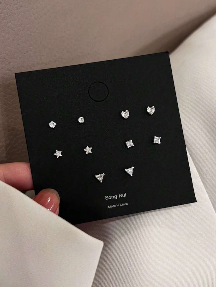 3/4/5pcs Minimalist Small Geometric Stud Earrings Set, Versatile For Daily Wear