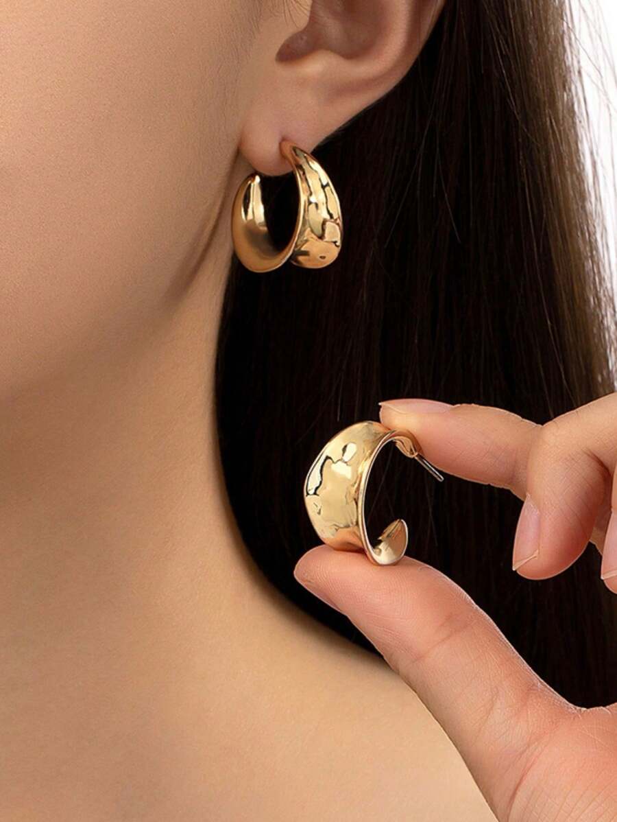 1 par de pendientes de aro geométricos lisos, adecuados para uso diario