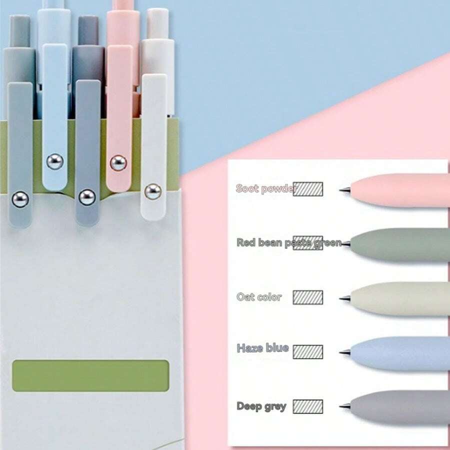 New Morandi Color Press Neutral Pen 5 Boxes, Frosted Touch, Uniform Ink Output, Retro Color Design Student Office Pen, School Supplies,Back To School