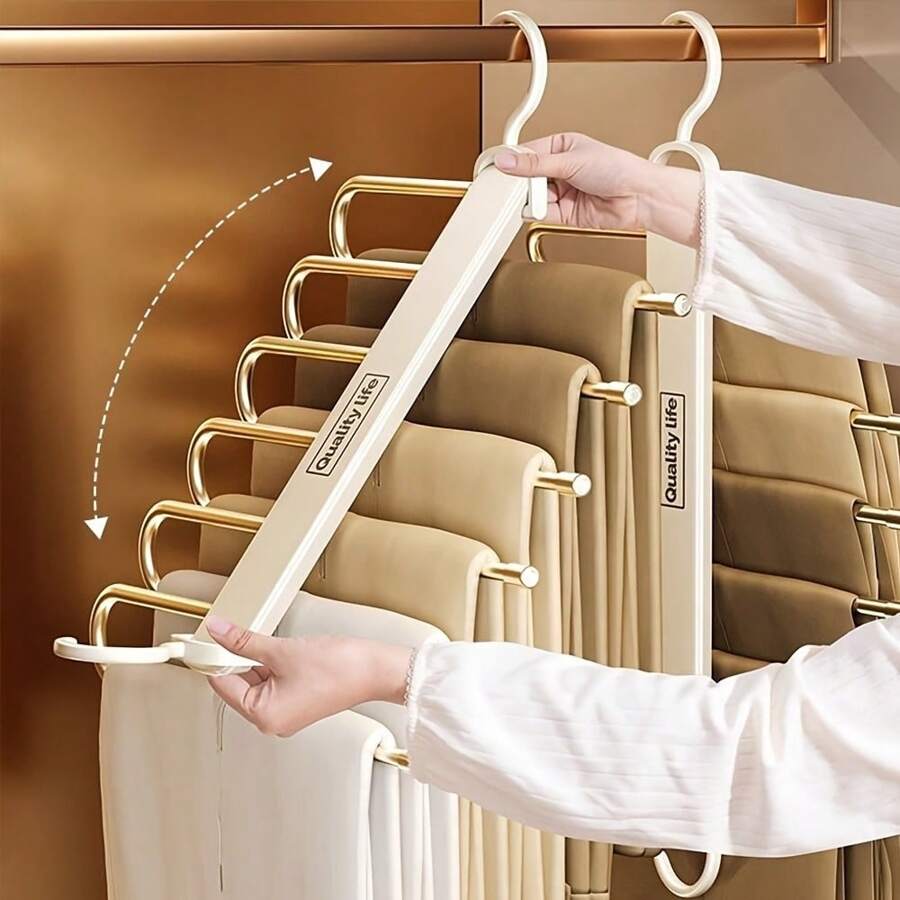 1pc High-Quality Folding Pants Rack - Multi-Layer, Space-Saving Plastic Pants Hanger With Anti-Slip Handle, Suitable For Home, Clothes Rack, Clothes Clips, Invisible