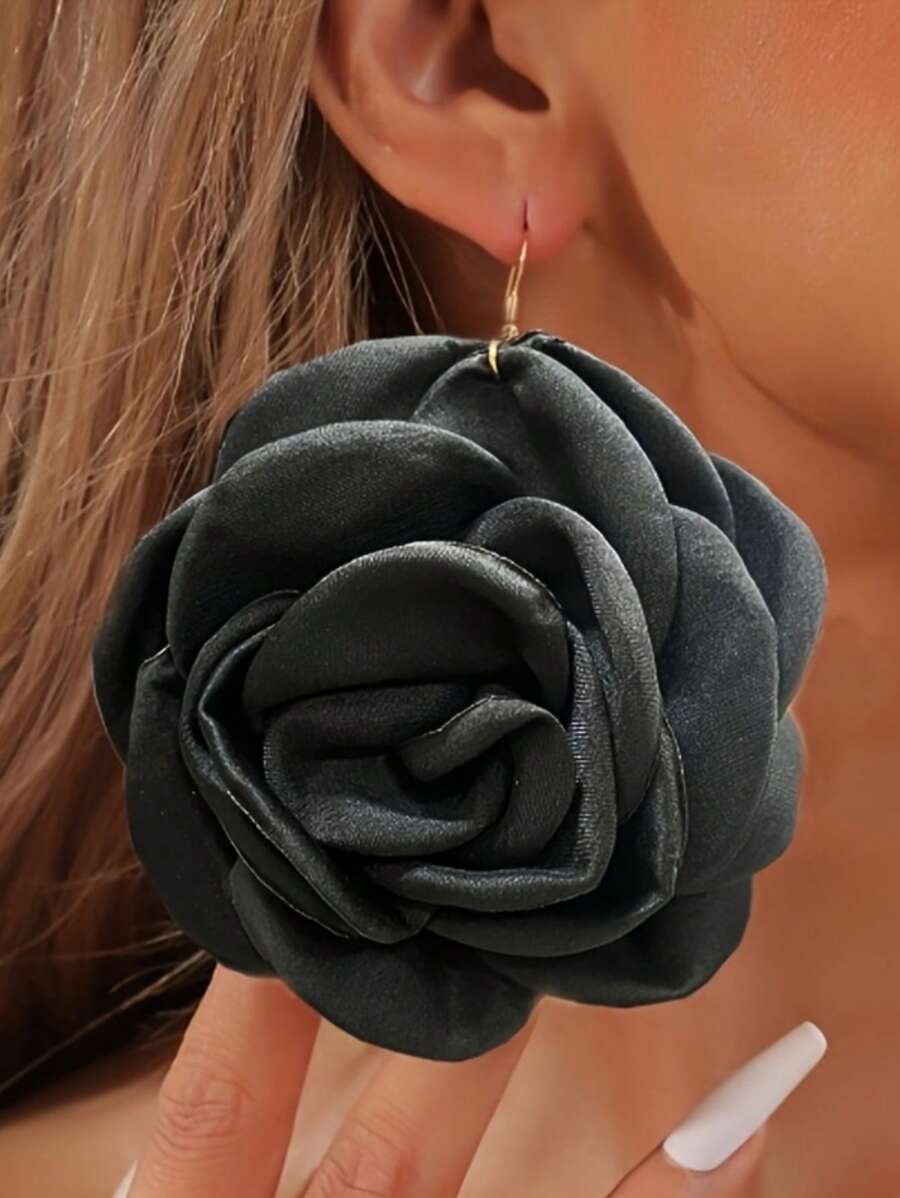 1 par de pendientes con flores de rosas de tela para mujer, regalo de joyas para vacaciones de verano, adecuado para el Día de San Valentín