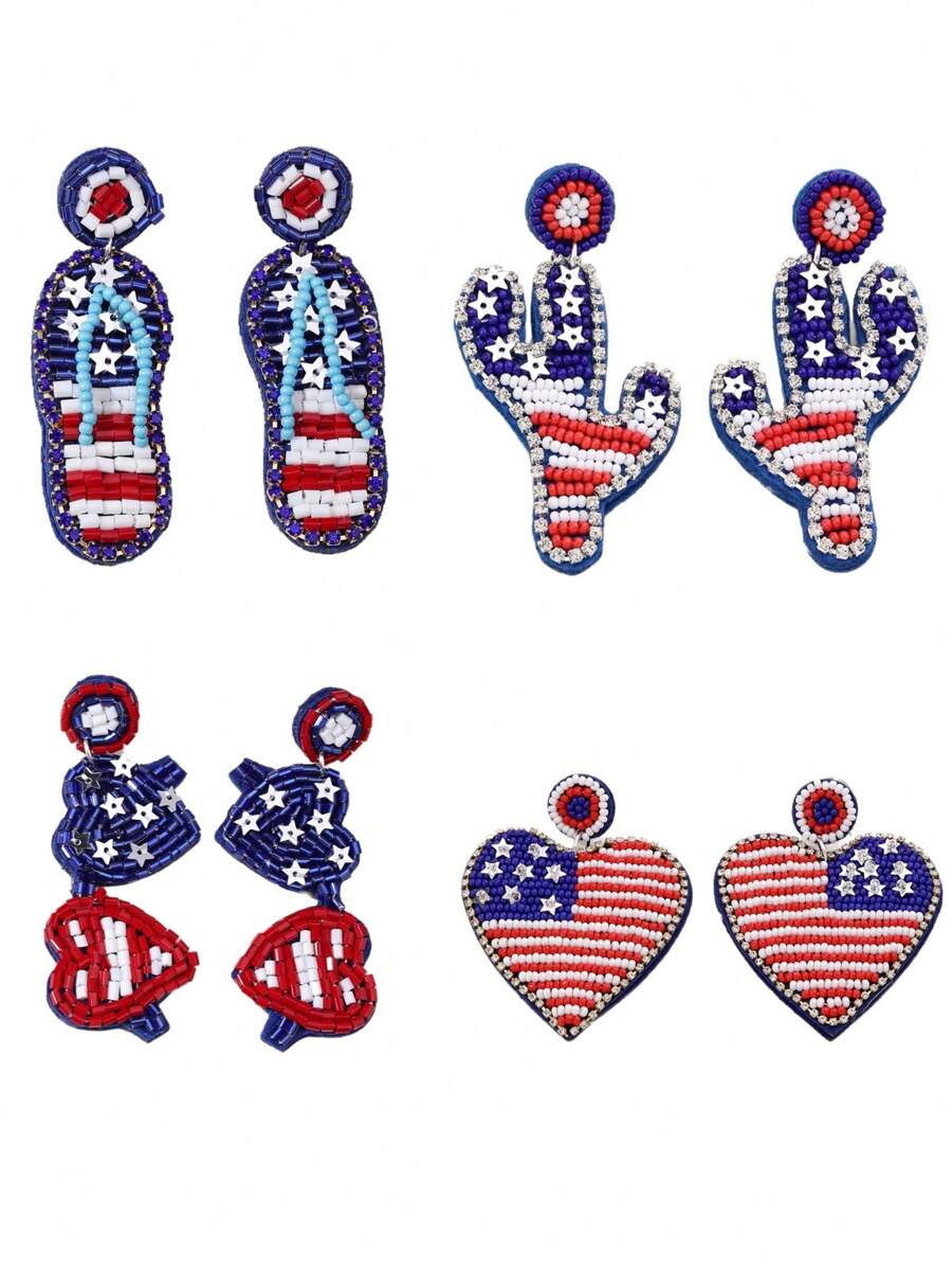 1Pair Of American Flag Colored PU Leather Earrings Drop Earrings For Women Girl For American Party Independence Day United States Presidential Election Vote Accessories Jewelry