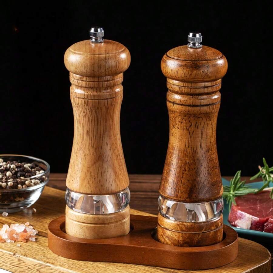 1 pieza Molinillo de pimienta manual, trituradora de sal marina de madera para el hogar, botella reutilizable para especias para barbacoa, picnic, camping, utensilios de cocina