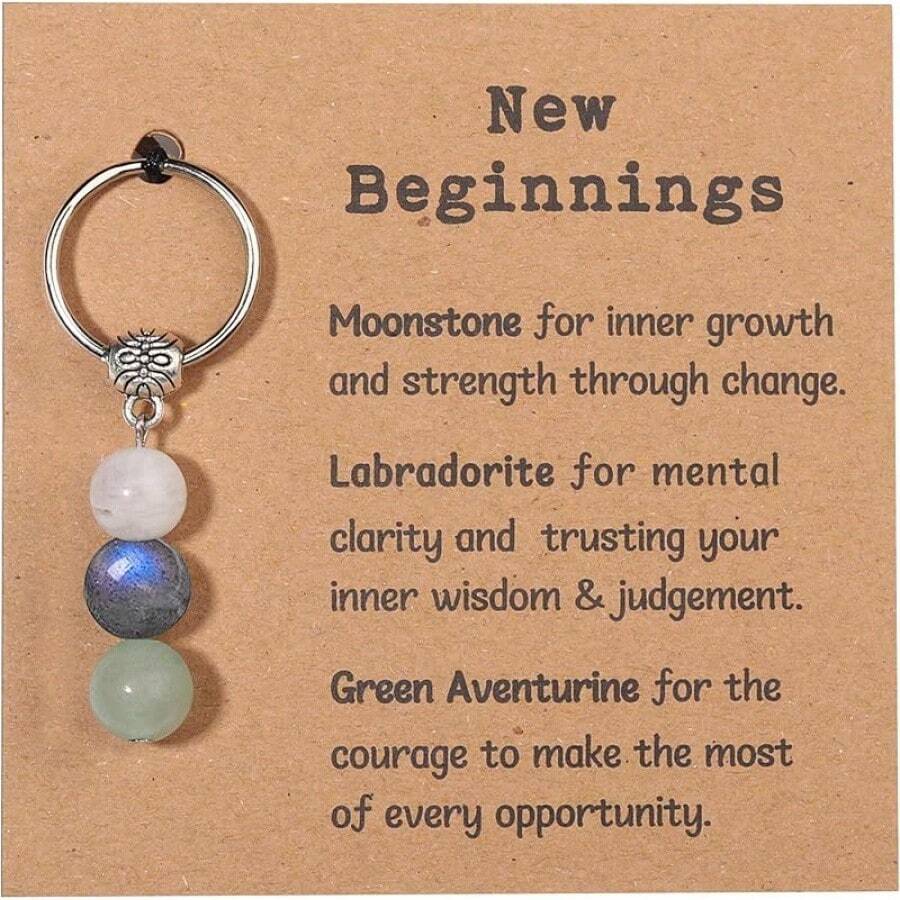 Natural Crystals Keychain New Beginnings, Small Healing Stones Keychain Anxiety Relief. Healing Crystals