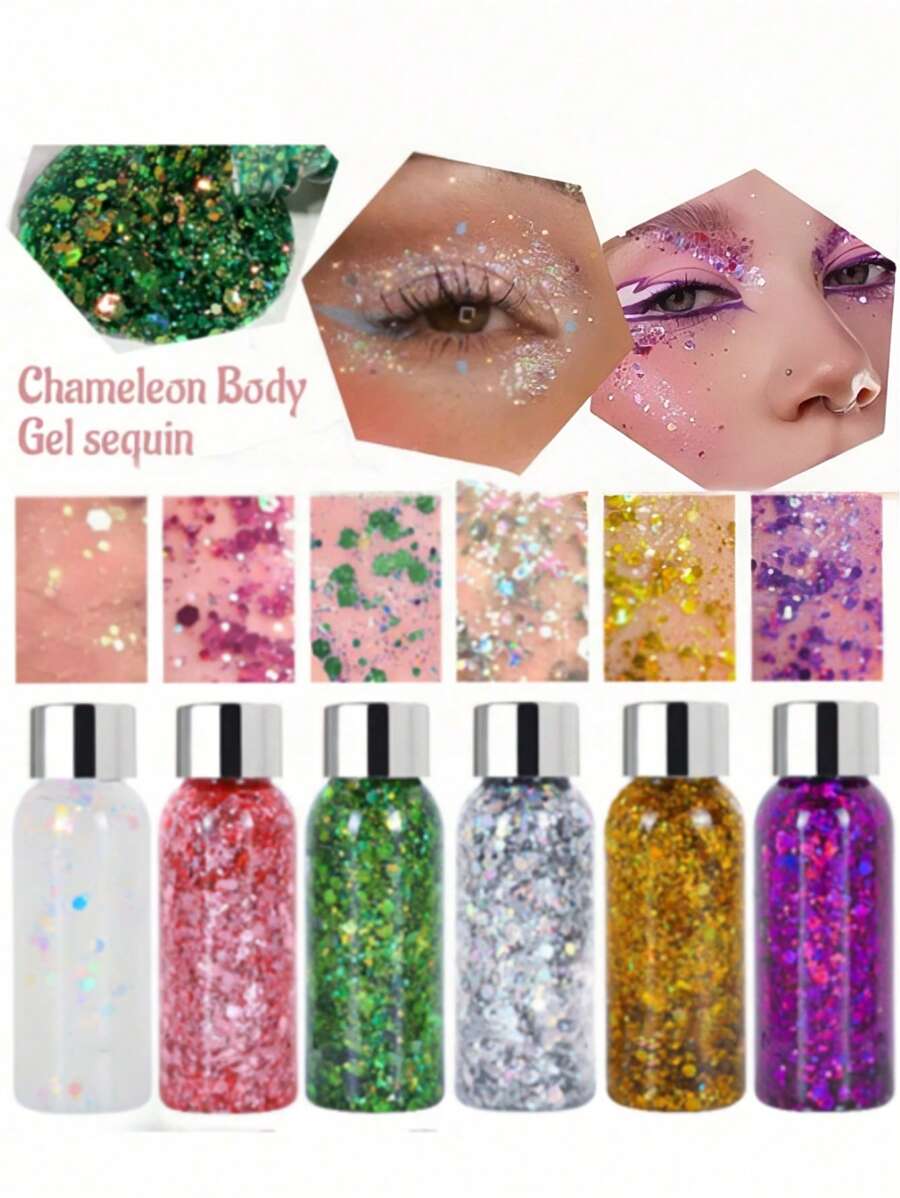1PC Cosmetics Glitter Cream, Glitter Jelly, Festival Night Club Party Carnival Performance Body Makeup Products Head Face Body Painting Decoration Products Hair Nails Color Flash Film (The Bottle Caps Are Randomly Distributed In Gold And Silver)