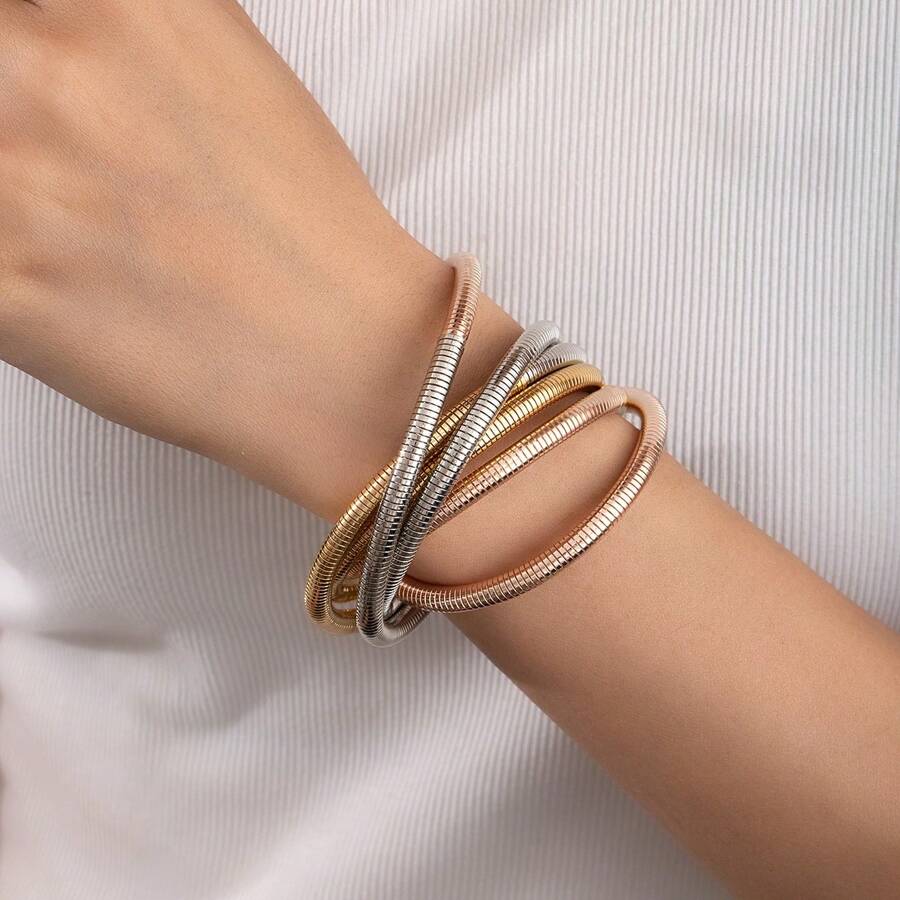 1pc Cross-Border Exaggerated Personalized Heavy Duty Bracelet, Minimalist Detached Multi-Layer Twisting Line Spring Bracelet