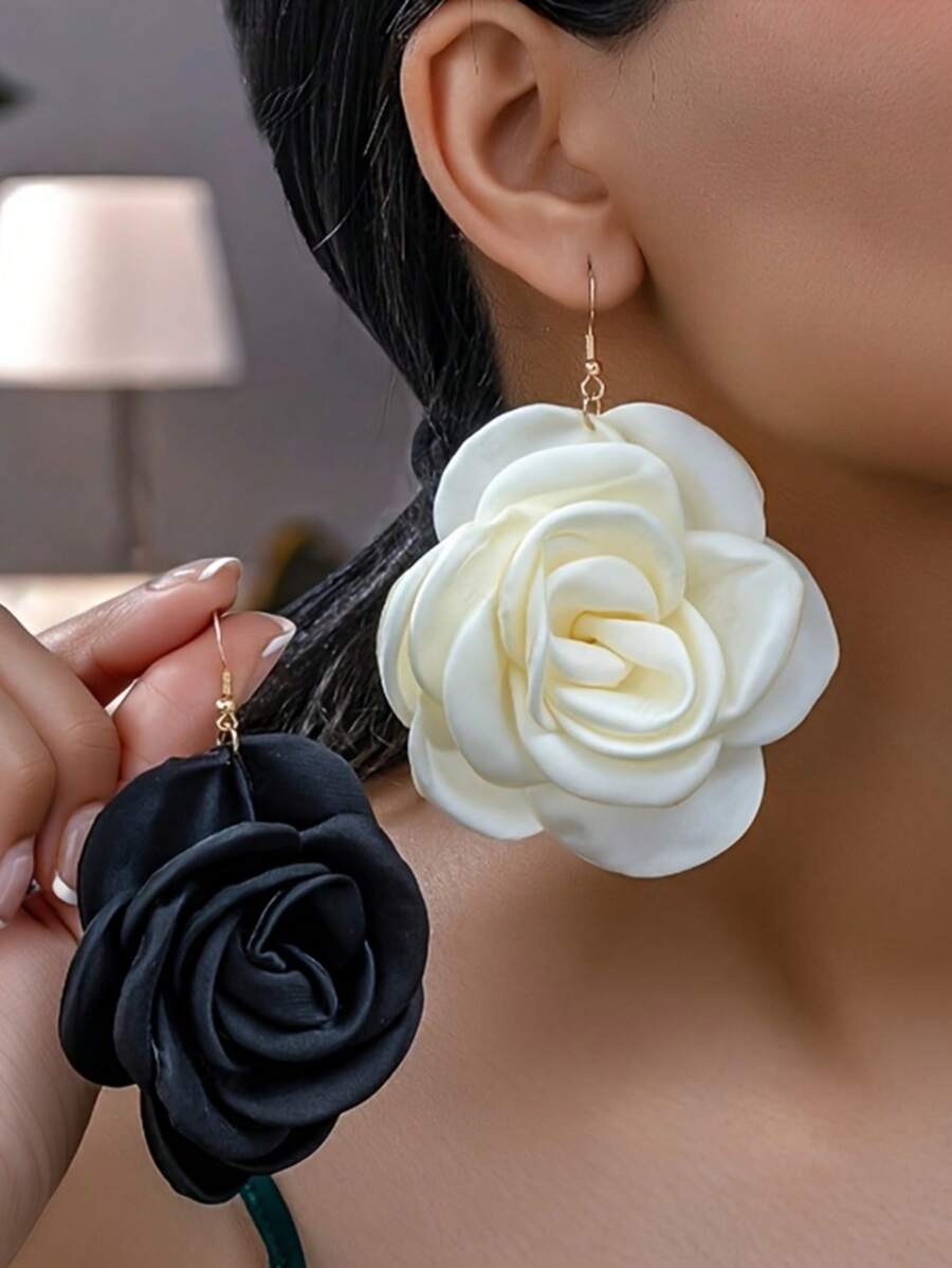 1 par de brincos de tecido com flor de roseta para mulheres, presente de joia para mulheres, férias de verão