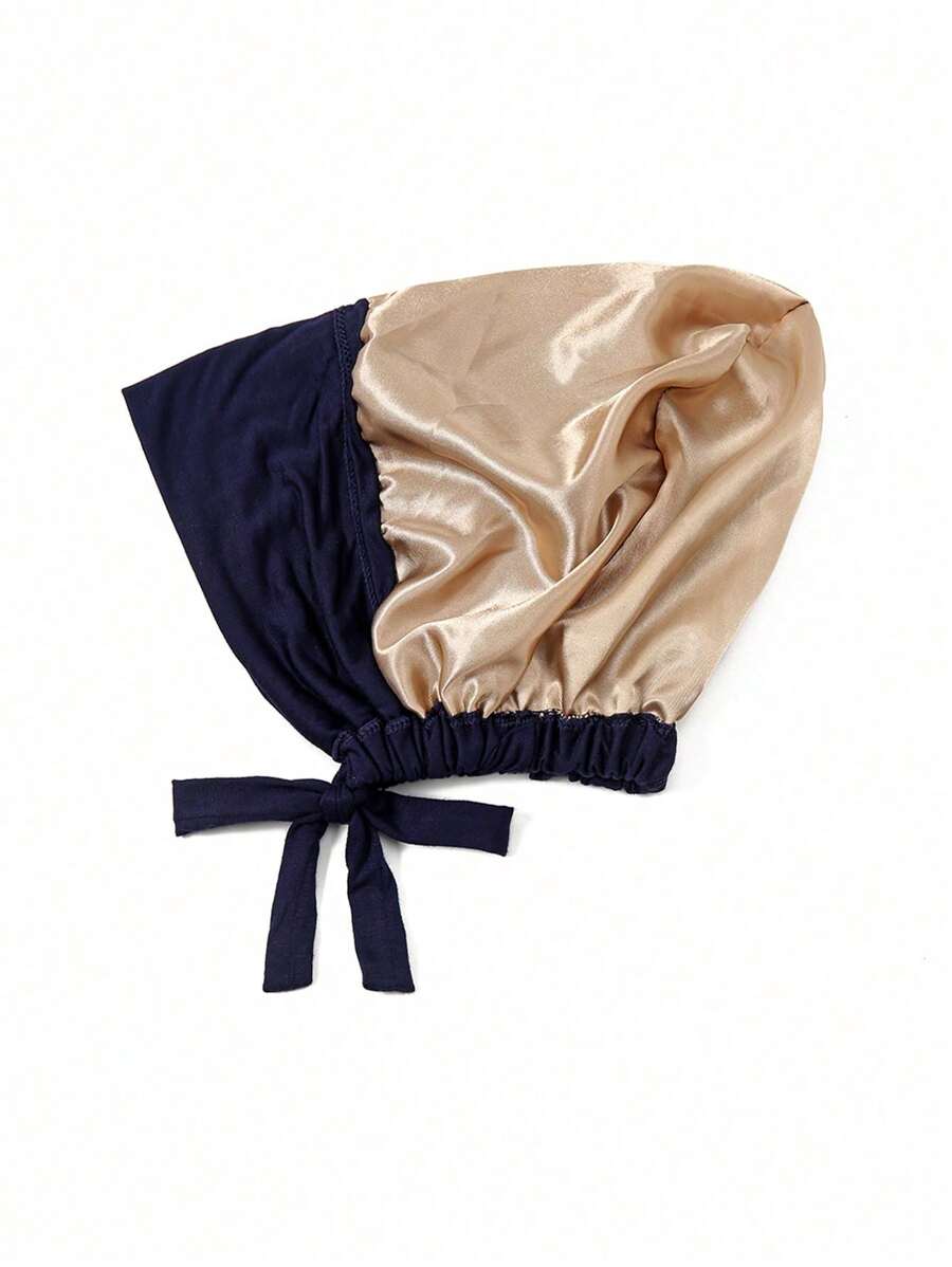 1 pieza Gorro de mujer de unicolor con lazo elástico y cordón, con forro estampado