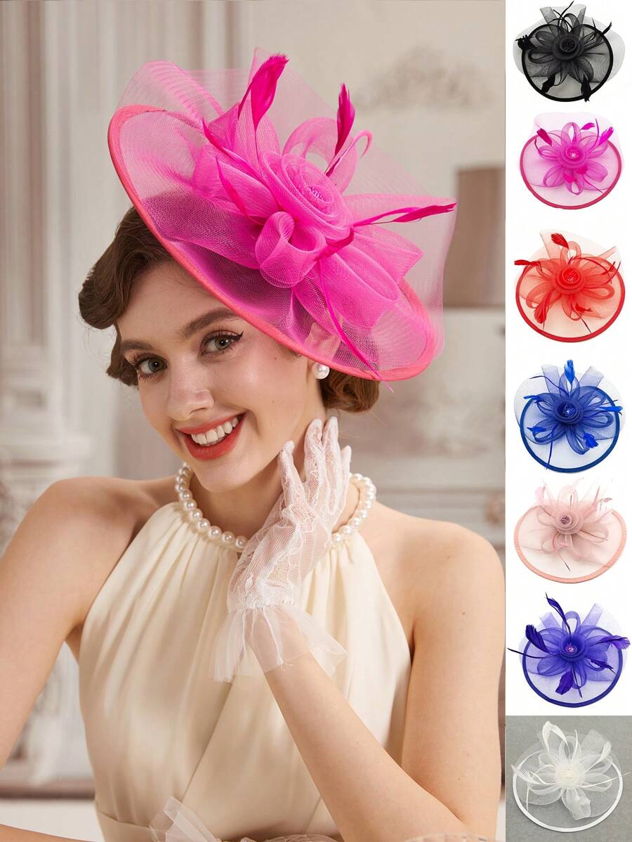 1 Stück Faszinator für Frauen, Teepark Kopfband Hut, Blumengewebe Federn Kopfbedeckung Haarclip für Hochzeit