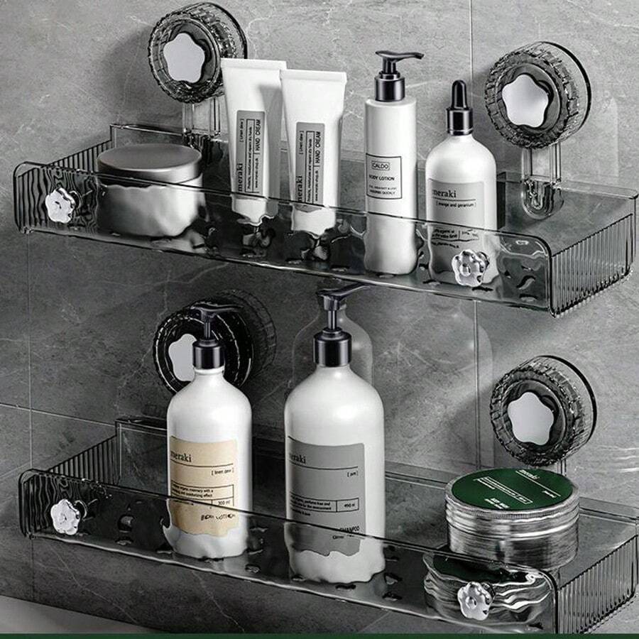 Strong Suction Cup Storage Rack, No Drill Movable Installation Bathroom Kitchen Organizer Rack, Non-Slip & Wall-Safe