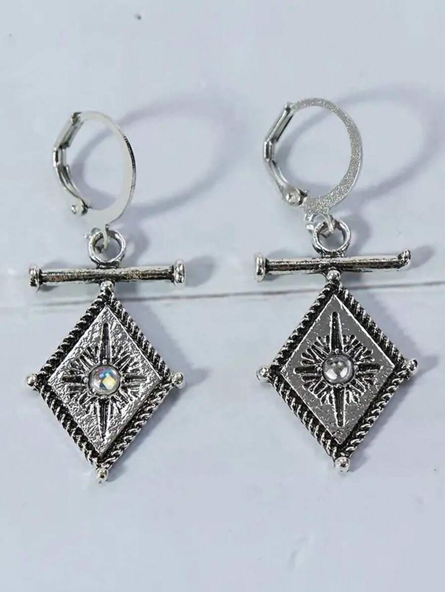 1 paire de boucles d'oreilles pendantes bohèmes géométriques à l'octogone avec fausse pierre de lune, charme vintage, convient pour le port quotidien des femmes et les cadeaux, toutes saisons