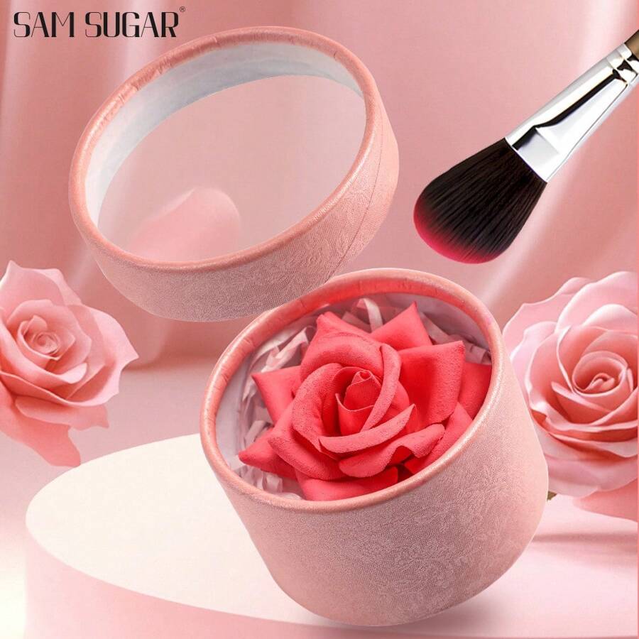 Rubor en relieve 3D en forma de rosa, que realza el tono natural del cutis de manera sutil, con pétalos pequeños, ideal para un maquillaje natural y de fácil aplicación