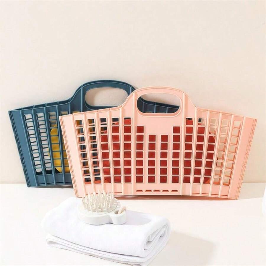 1pc Foldable Dirty Clothes Storage Basket - Modern Simple Large Capacity Laundry Basket, Home Bathroom Seam Storage Basket, Portable Folding Design Suitable For Dirty Clothes/Toys/Cosmetics Storage, White/Pink/Blue, Back To School