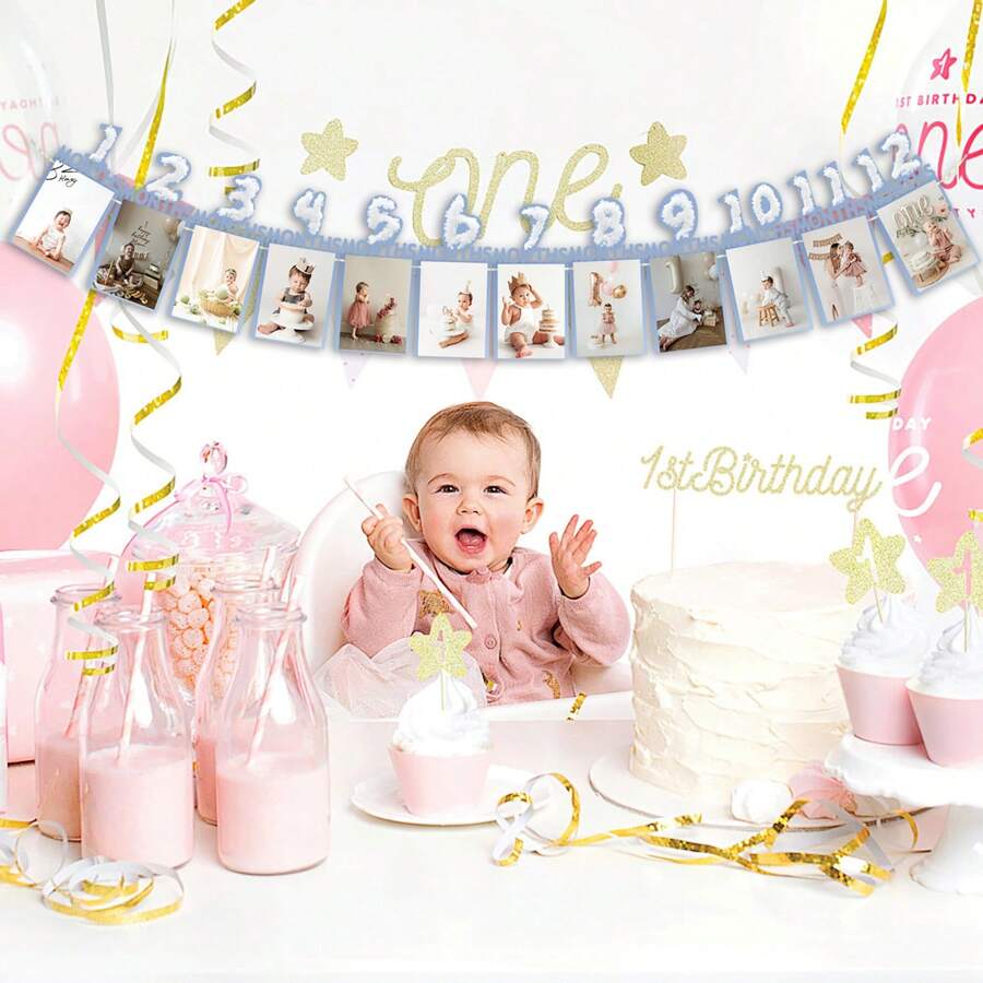 1 Stück Baby-Themen Foto Deko Flaggen auf Wolke Baby Vollmonds Geburtstag Foto Rahmen Flagge Hintergrund Wand Dezember Foto Hängende Flagge