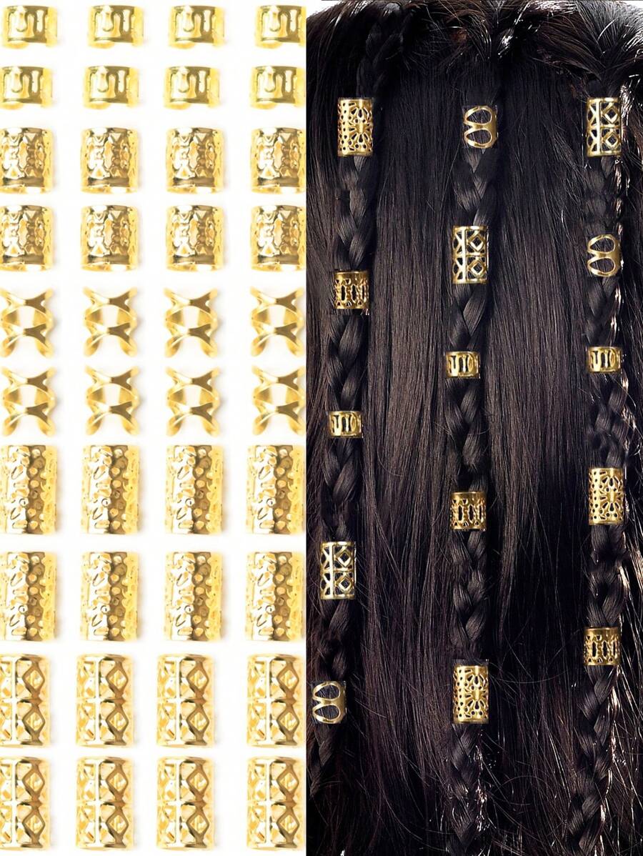 50 Peças/Pacote Anéis Metálicos Ocos Mistos para Dreadlocks, Estilo Punk, Adequado para Uso Diário