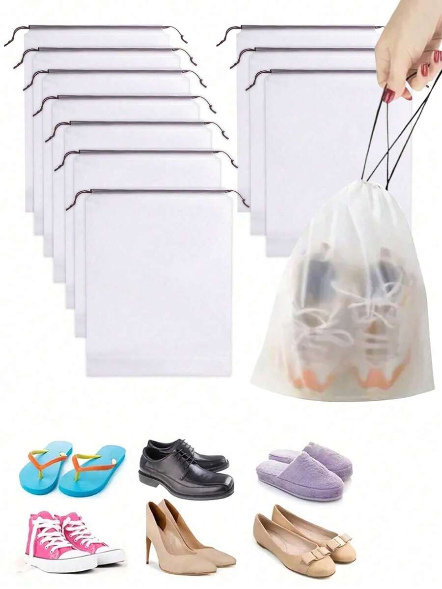 Transparent Large Travel Drawstring Shoe Bag, Waterproof And Dustproof, Portable, For Packing Shoes, Suitable For Men & Women, Travel, Vacation, Cruise, Summer Holiday, University Dorm, Home, Hotel, Essential Travel Item, Plastic Storage Bag, Shoe Bag Graduation