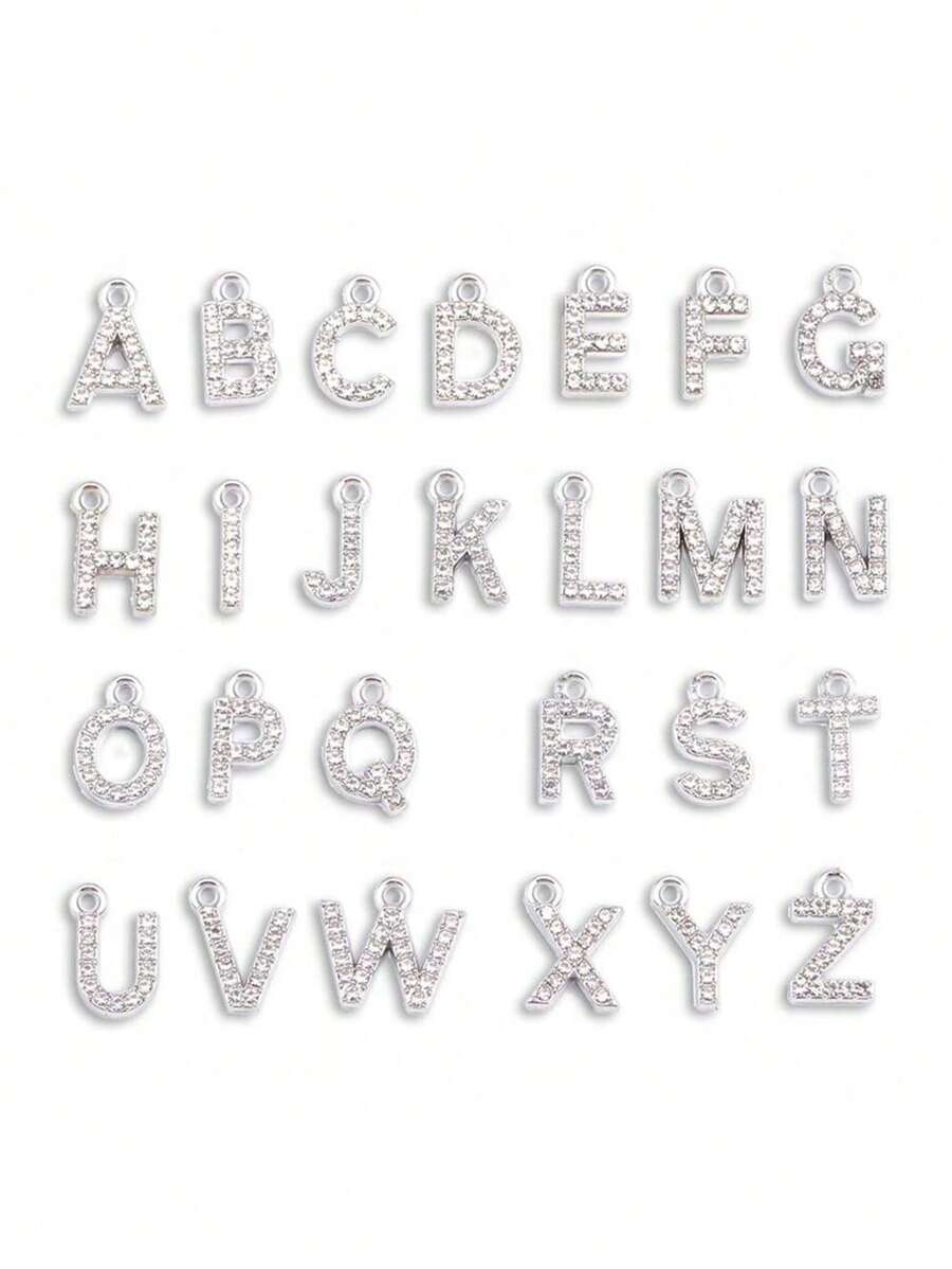 26 pièces Pendentifs avec lettres anglaises ornées de diamants, conviennent pour la fabrication de boucles d'oreilles et de bijoux de collier avec lettres pour les femmes