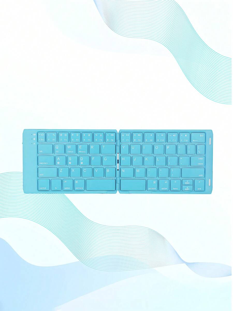 DF007 Foldable Blue Tooth Keyboard - Portable Wireless Keyboard Rechargeable Full Size Ultra Slim Folding Keyboard Compatible IOS Android Windows Smartphone Tablet And Laptop-Blue