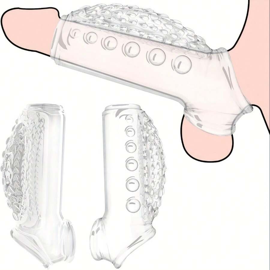 Penis Sleeve Transparent Progressive-Texture Condom Featuring Waterdrop And Arrow-Shaped Patterns, 115mm Length With Thickening/Lengthening Effect, Ideal For Passionate Nights Enhancing Partner Pleasure.