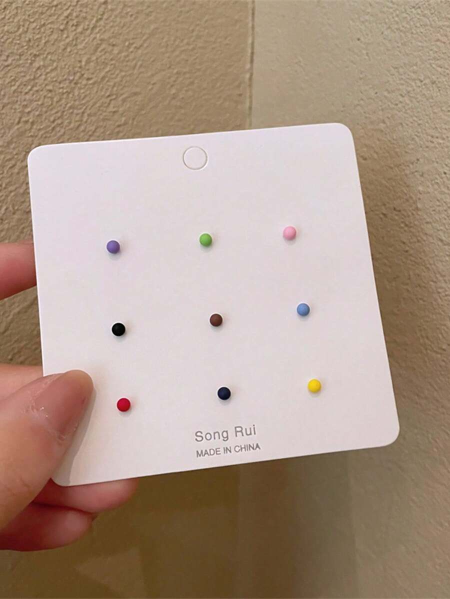 9Pcs/Set Multi-Color Pearl & Zirconia Stud Earrings Set, Simple Korean Style Earrings Accessories For Women