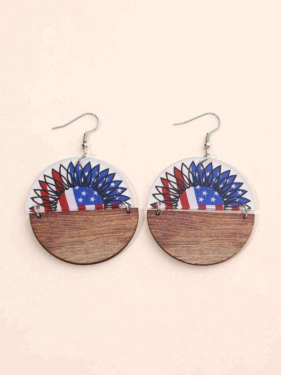 1Pair Acrylic America USA Flag Color Print Drop Earrings Suitable For Women And Girls USA Independence Day Accessories Jewelry