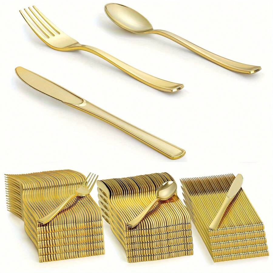 150-teiliges Besteckset - 50 Gabeln, 50 Messer, 50 Löffel - Essbesteck, Geschirr-Set, geeignet für Essen, Partys, Abendessen, Hochzeiten, Schulbedarf
