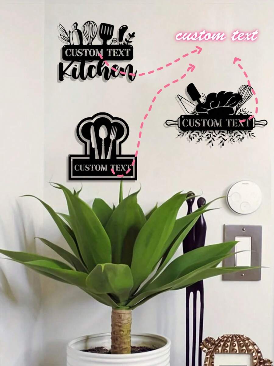 CIFbuy 1 Stück Personalisierte Chef Metall Wandkunst Schild - Individueller Text Küchen Dekoration mit Utensilien Silhouetten, strapazierfähiges Metall Wandschild für Zuhause & Restaurant, ohne Strom benötigt, humorvolle Küchen Dekoration | Wandkunst | Markanter Silhouetten Stil, Küchen Wandkunst