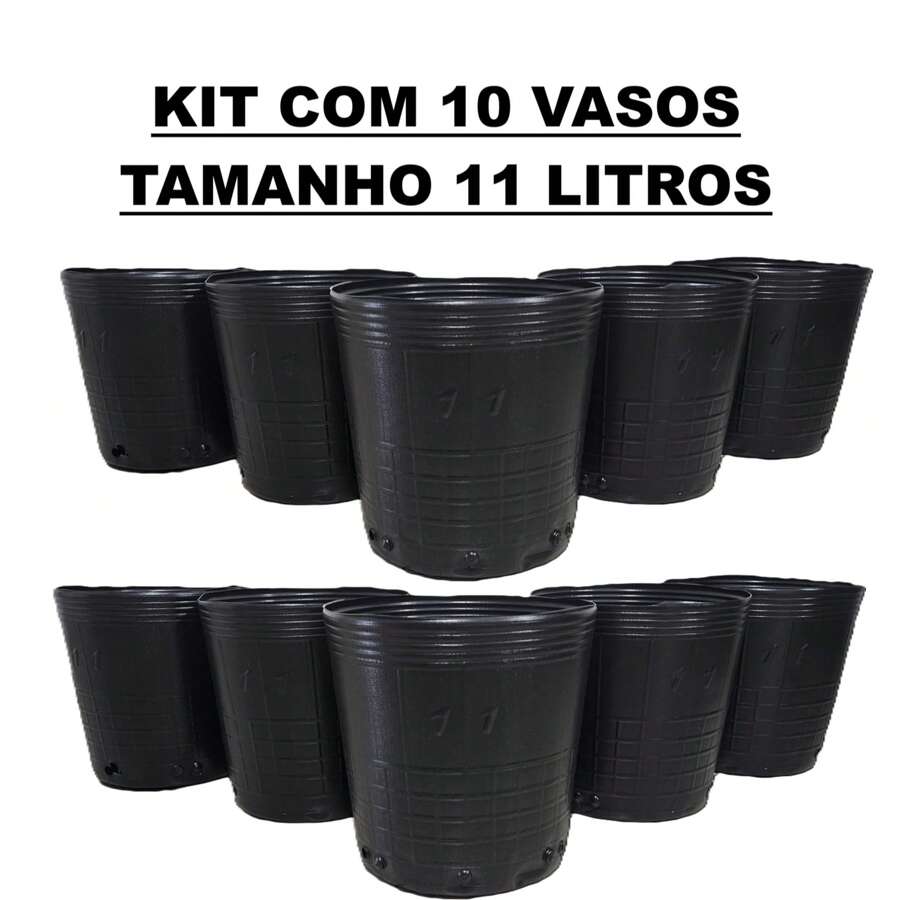 KIT COM 10 UNIDADES VASO PARA MUDAS 11 LITROS Plantas Flores Hortaliças Jardins Preto Pote Plastico Flexível