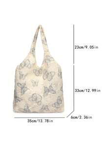 Elegant Butterfly Lace Shoulder Tote Bag – French Style Canvas Handbag For Women, Large Capacity Casual Shopping Bag, Fashionable Daily Carry Bag, Korean Inspired Tassel Detail Purse, Vintage Chic Tote For Office And Streetwear
