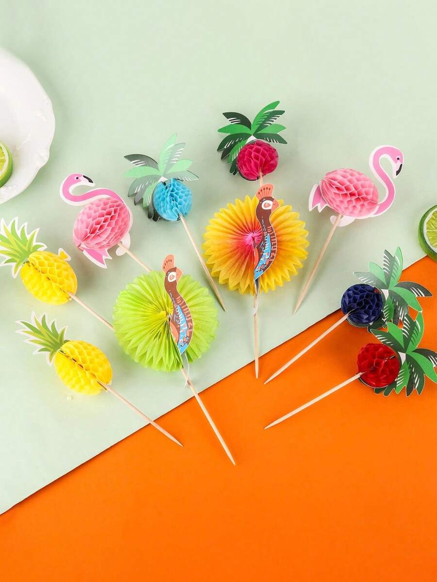 40 piezas. Surtido de Palillos Decorativos de Bambú Estilo Hawaiano para Cocteles, Pasteles y Decoración de Fiestas de Playa Hawaianas