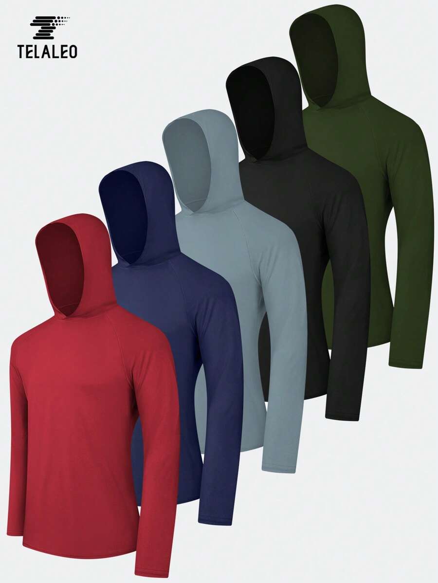 TELALEO 5 Pack Men's Athletic Hoodies Long Sleeve Fishing Shirts For Men UPF SPF UV Sun Protection Shirts Lightweight Rash Guards