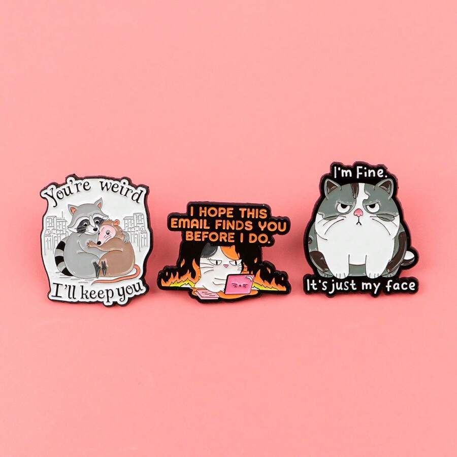 Raccoon, Opossum, Cat Quotes, Brooch, Badge, Clothing, Backpack Accessories, Jewelry, Brooch, Alloy Animal Fun Chest Badge