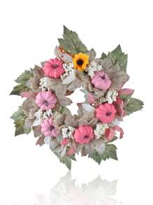 Thanksgiving-Kranz aus weißen Blättern und rosa Melonen