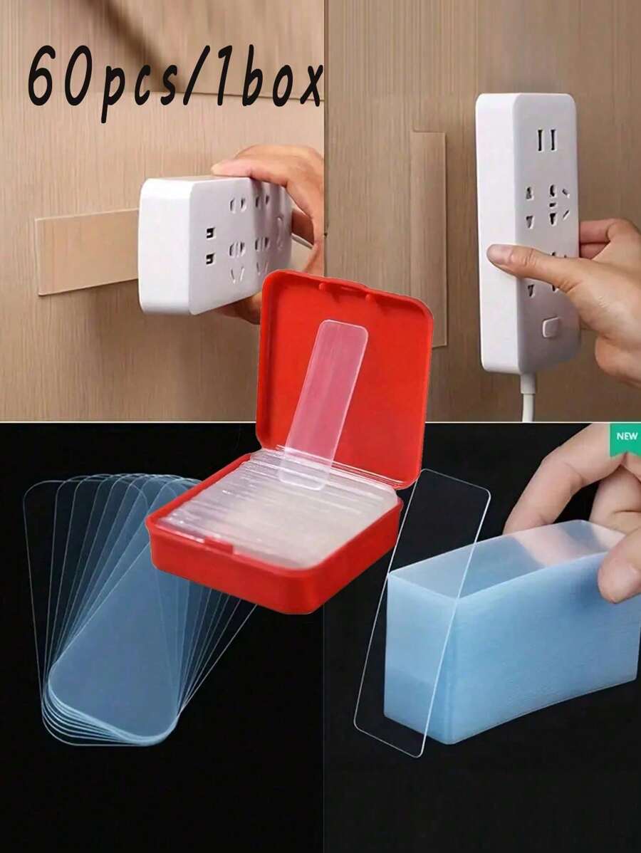 60pcs Double-Sided Transparent Adhesive Tape, Removable Waterproof Wall Mounting Tape Suitable For Walls, Arts, Crafts, Decorations, Couplets, Photos And Clocks, Plastic Surface Synthetic Rubber, Easy To Tear And Stick, Stickers, Wall Decals, Home Decor Vinyl Stickers, Spring Decorations To Renew Your Home, Rama Decorative Stickers