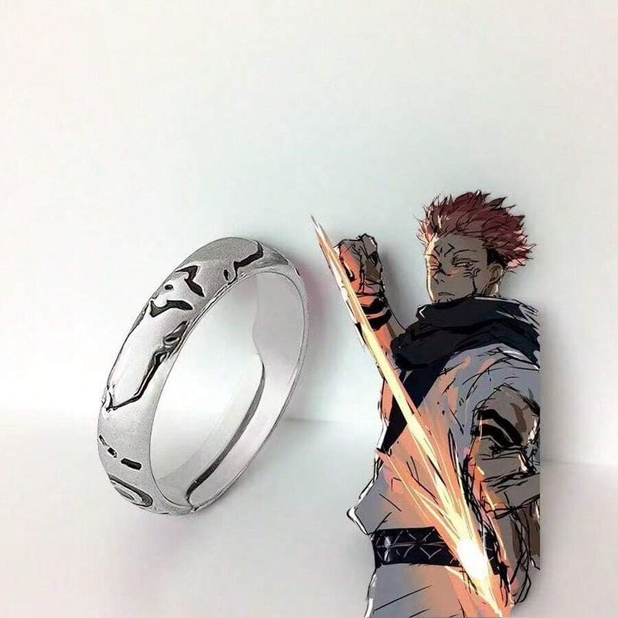 1pc Sukuna Tattoo Design Accessory Set - Adjustable Ring And Earrings, Cosplay Prop Halloween