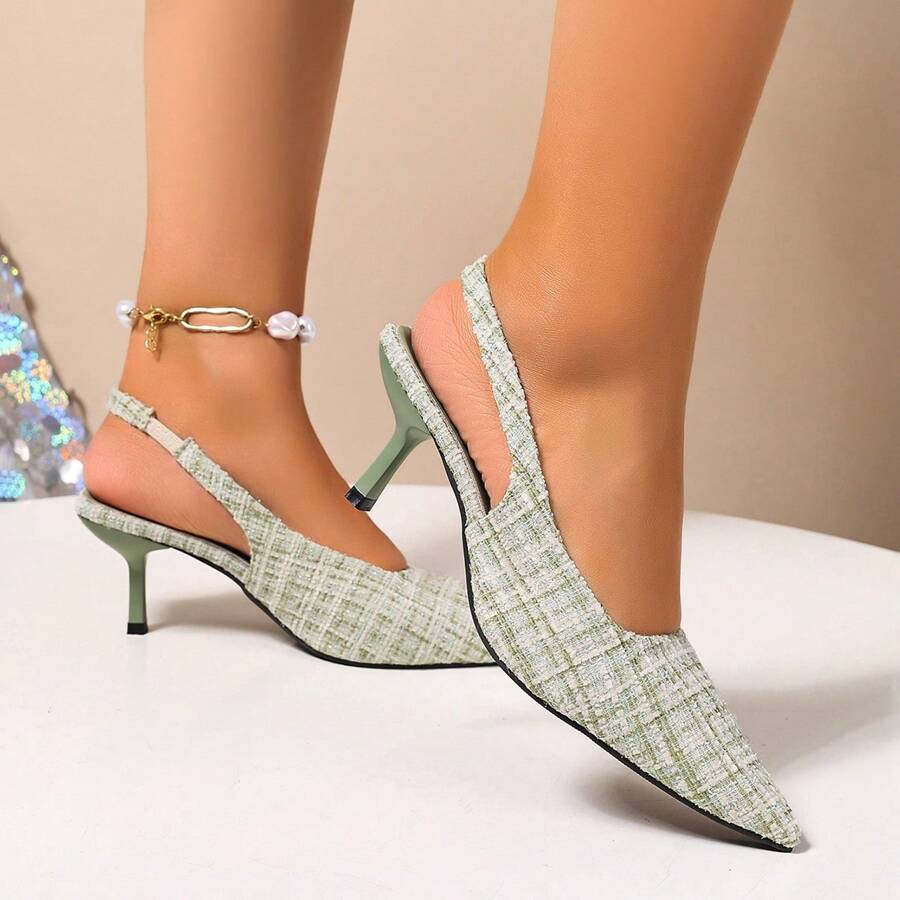 Mules à talons ouverts élégantes pour femmes, talons hauts sexy et polyvalents à la mode, talon aiguille, enfiler, tige en tissu, convenant pour toutes les saisons, adaptés pour les fêtes, le travail, les rendez-vous, le port quotidien