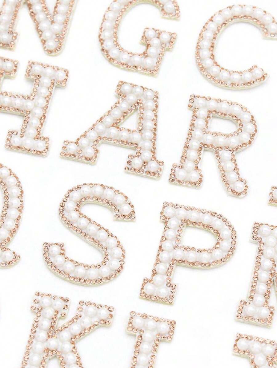 26 Pcs Pearl Rhinestone Letter Iron On Patches A-Z 5models/Styles In 5 Colors, Patch For Bridal Dress Bridesmaid Dress Girl Clothing Shoes Hat Bag Arts Craft